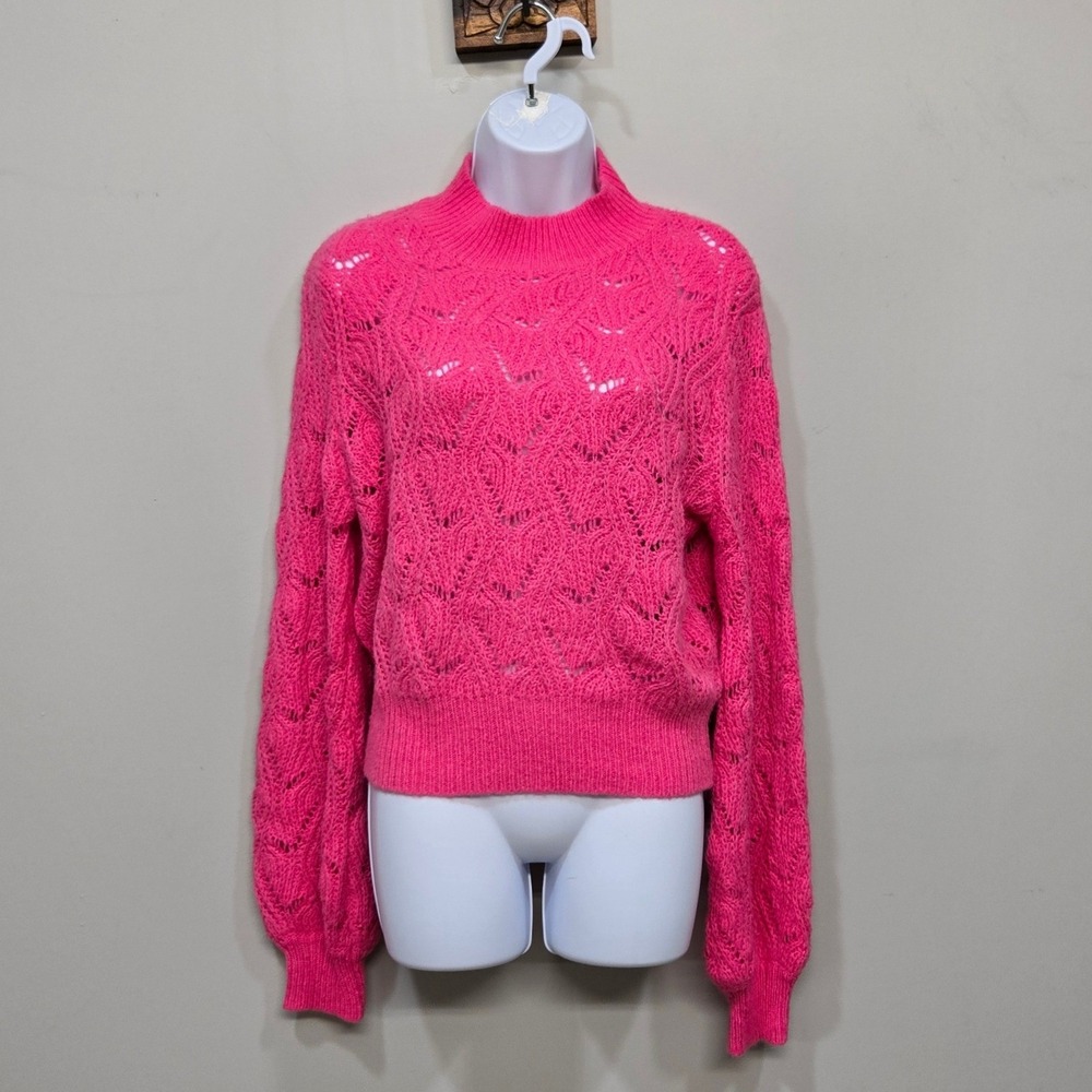 ASTR The Label Sweater Women Medium Hot Pink Alpaca Blend‎ Pointelle Barbiecore